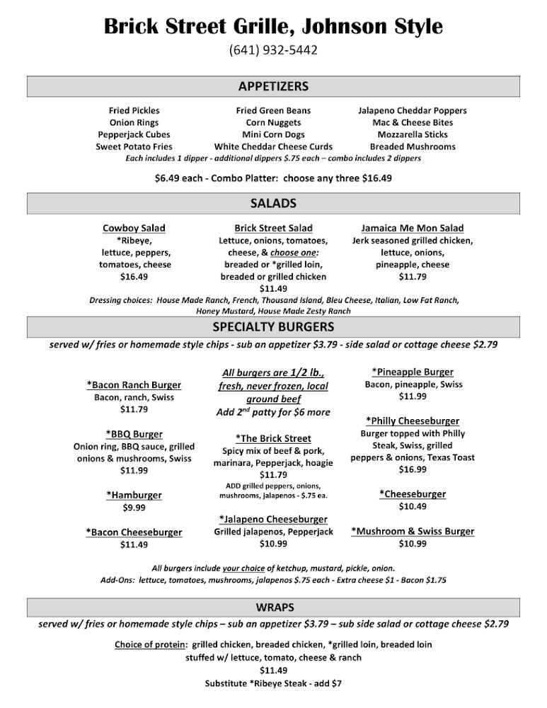 Brick Street Grille, Johnson Style Menu image 1