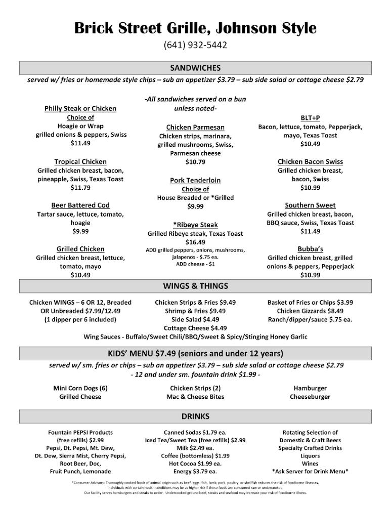 Brick Street Grille, Johnson Style Menu image 2